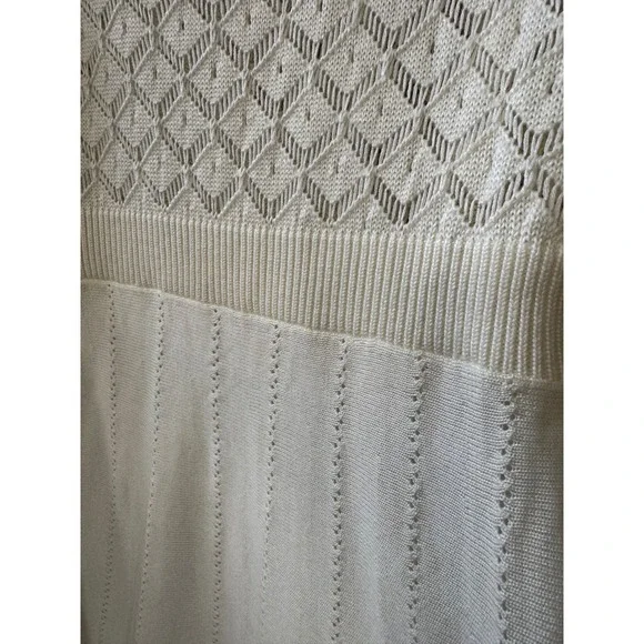 Ivory Knit Dress Short Sleeve Mock Neck Diamond Pattern‎ L - Picture 10 of 10